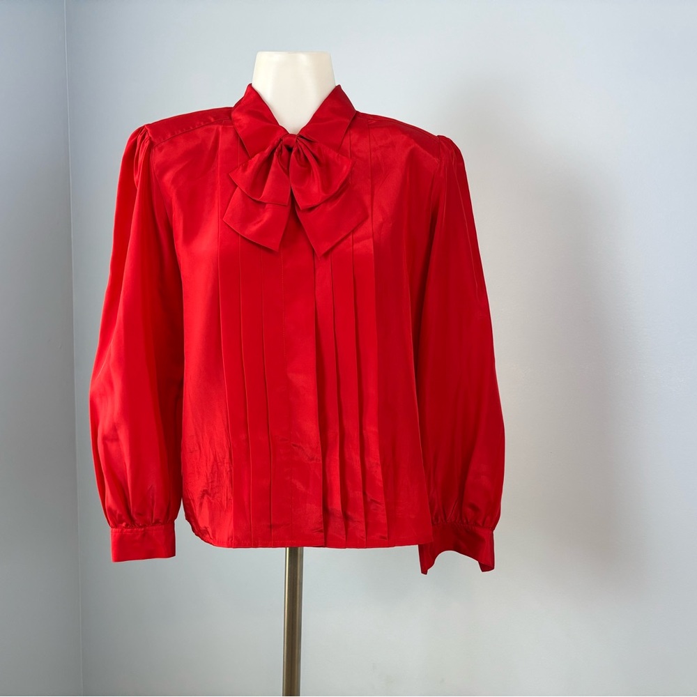 Elegant Red Women's Blouse with Bow Accent